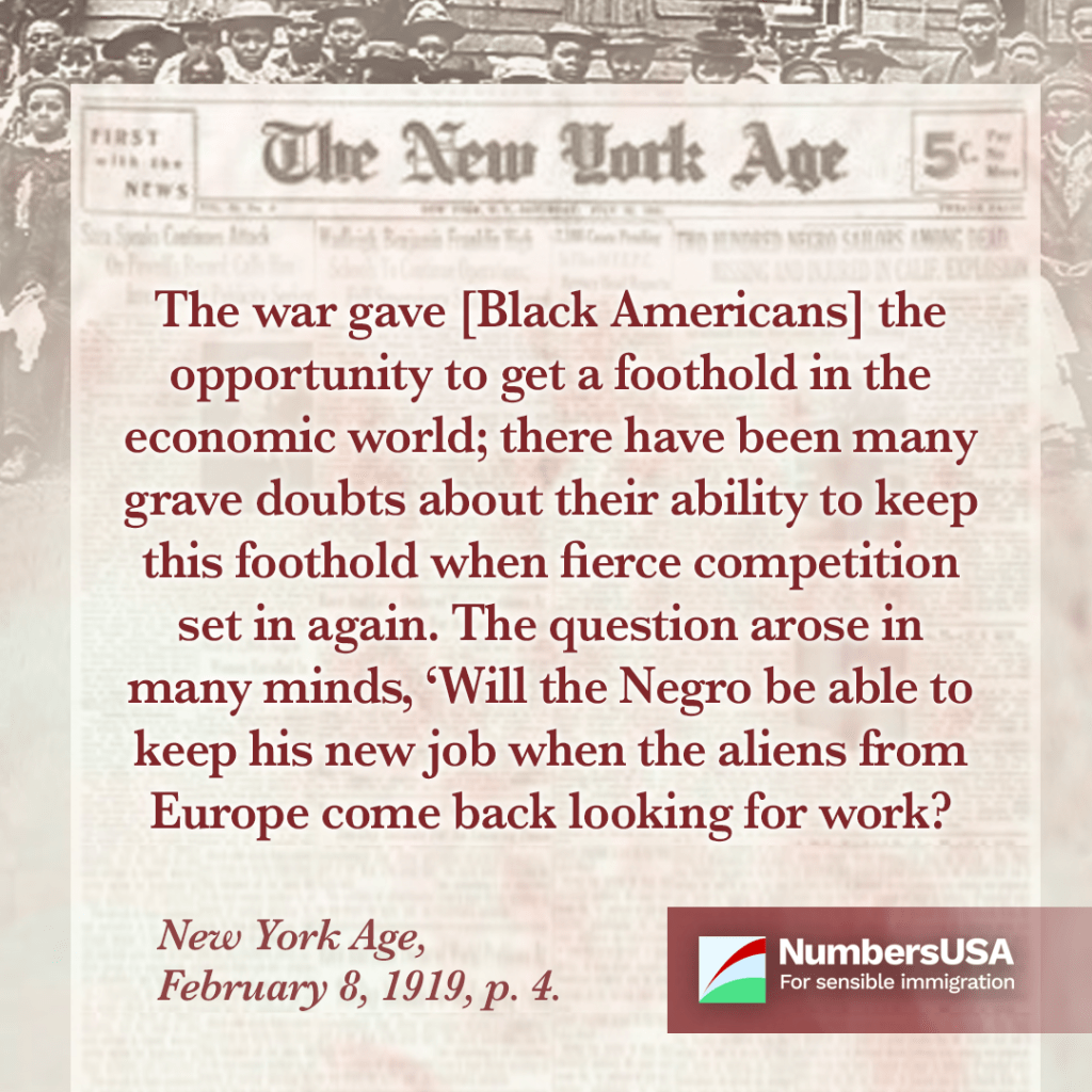 New York Age: The Great War gave Black Americans a foothold in the economic world; will mass immigration undermine that progress?