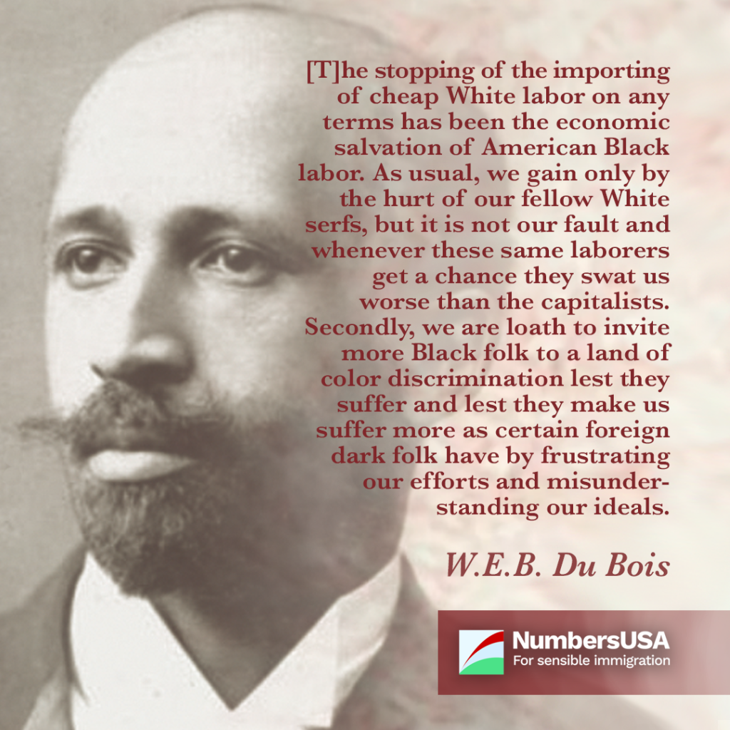 Du Bois: "The stopping of the importing of cheap white labor on any terms has been the economic salvation of Ameican Black labor."